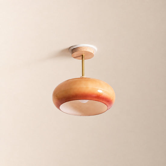 Plafonnier Ceiling Light, 11-Inch x H 11-Inch, Natural wood & White for Living Room