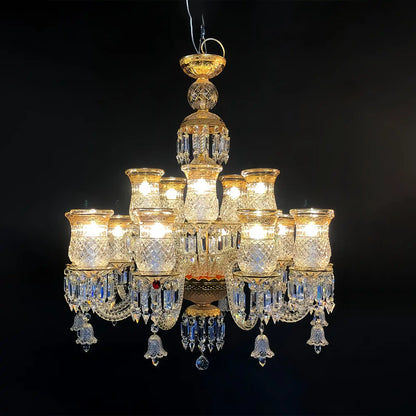 15 Lights Crystal Chandelier Gold & Clear Crystal Lighting