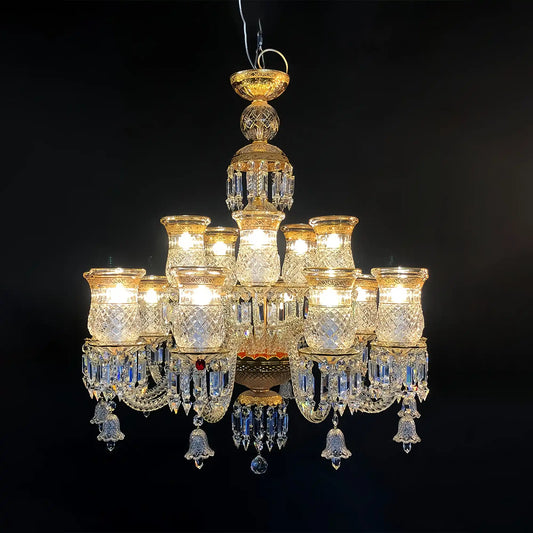 15 Lights Crystal Chandelier Gold & Clear Crystal Lighting