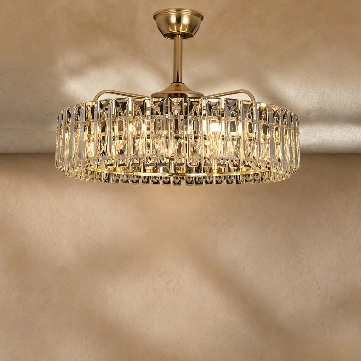 Modern Invisible Blade Fan Light Crystal Chandelier for Living/Dining Room/Bedroom