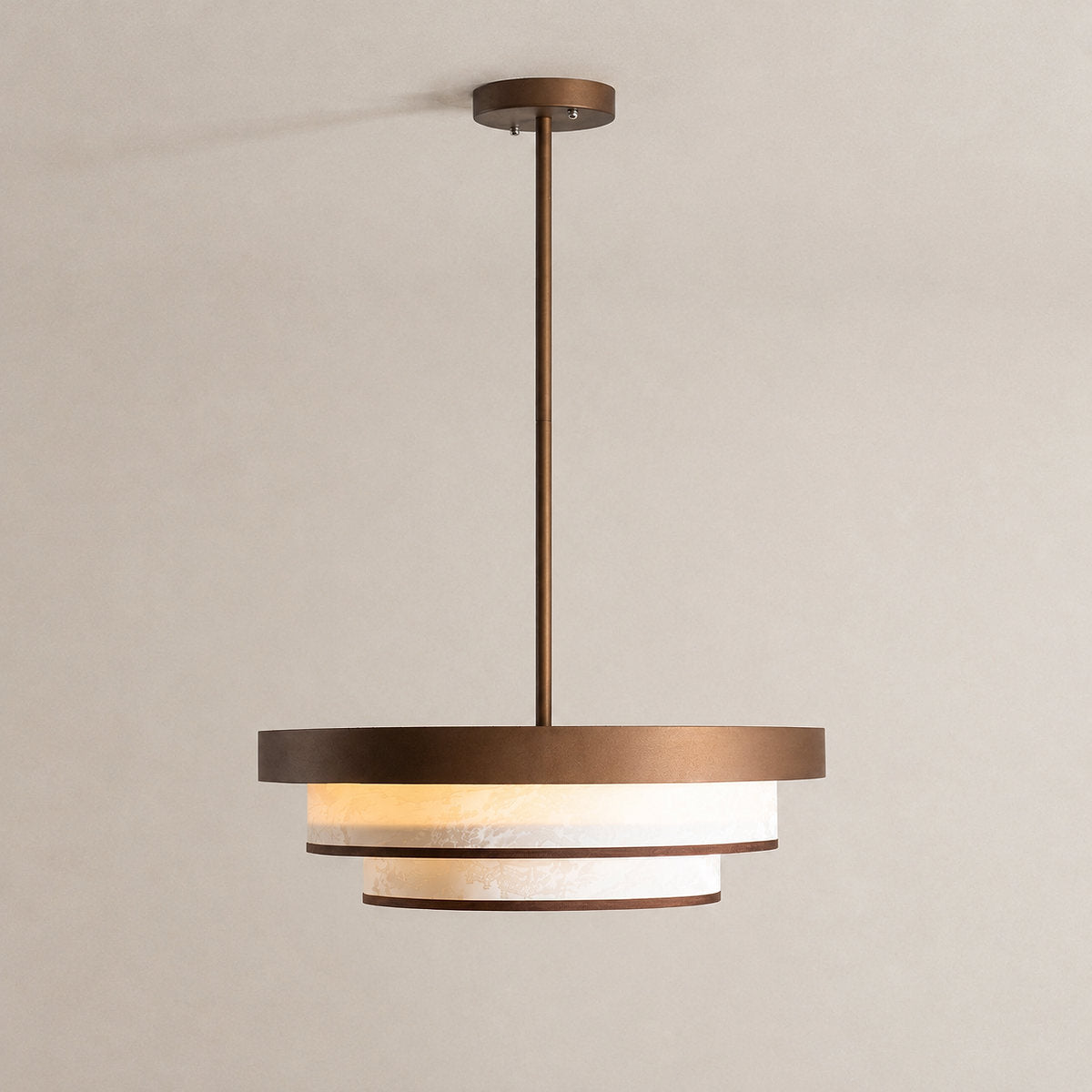 Sculptural Triple-Tiered Fabric Ring Pendant Lamp