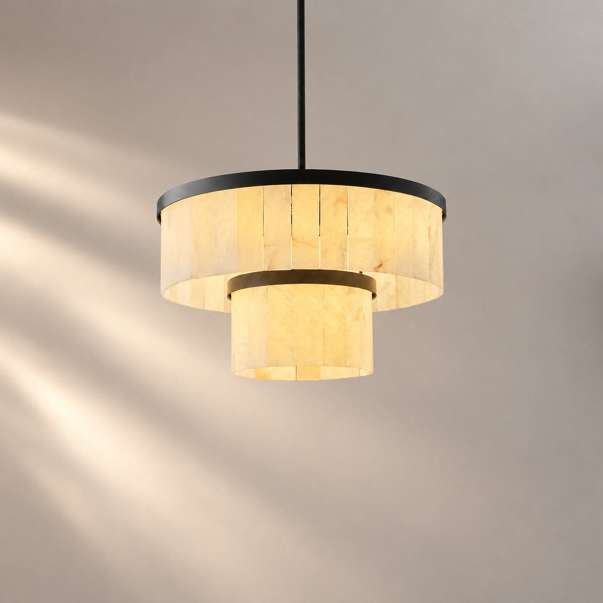 Tricolordeer Matte Black Round Alabaster Chandelier