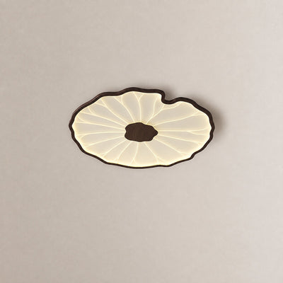 Lotus Leaf Acrylic Ceiling Light, 11.8-Inch x H 1.6-Inch, Hydrographic Natural Wood Grain Finish, Warm Light for Living Room & Bedroom