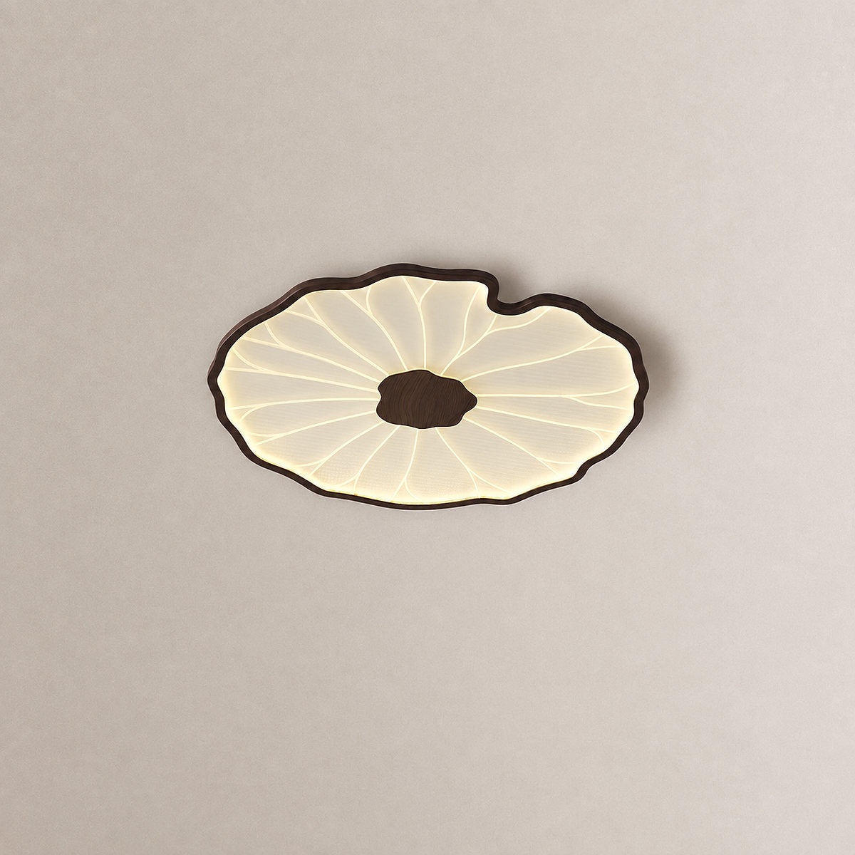 Lotus Leaf Acrylic Ceiling Light, 11.8-Inch x H 1.6-Inch, Hydrographic Natural Wood Grain Finish, Warm Light for Living Room & Bedroom