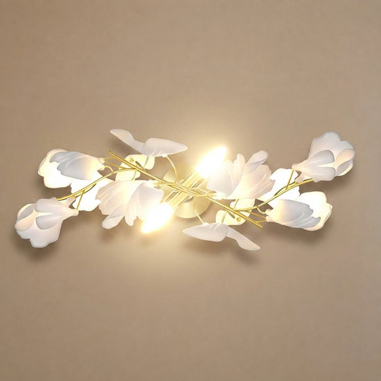 Gingko Flowers Wall Lamp, 11.8-Inch x H 23.6-Inch, Gold & White for Living Room & Dining Room