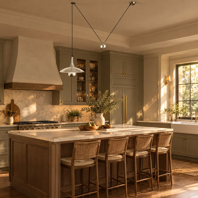 Adjustable Metal Counterweight Pendant Light for Dining Room & Living Room