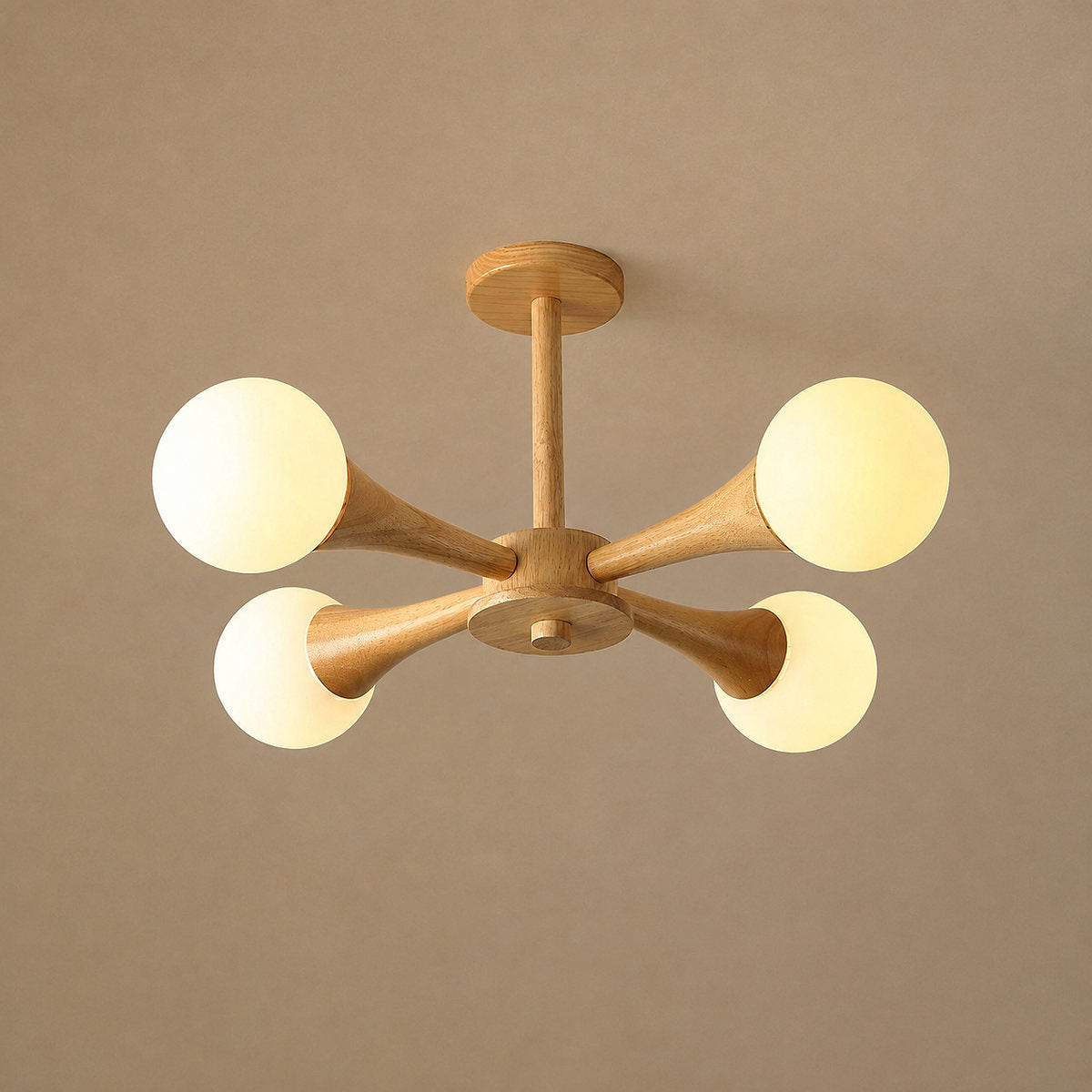 Tricolordeer Solid Wood & Opal Glass Chandelier