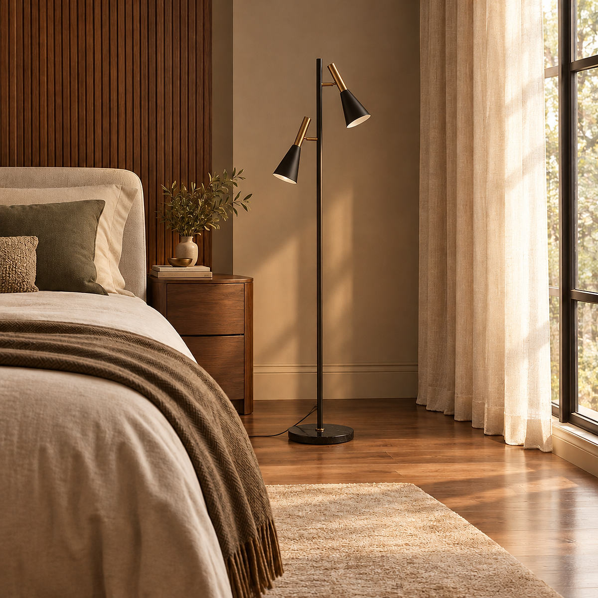 Marble and Iron Floor Lamp with Rotating Shade