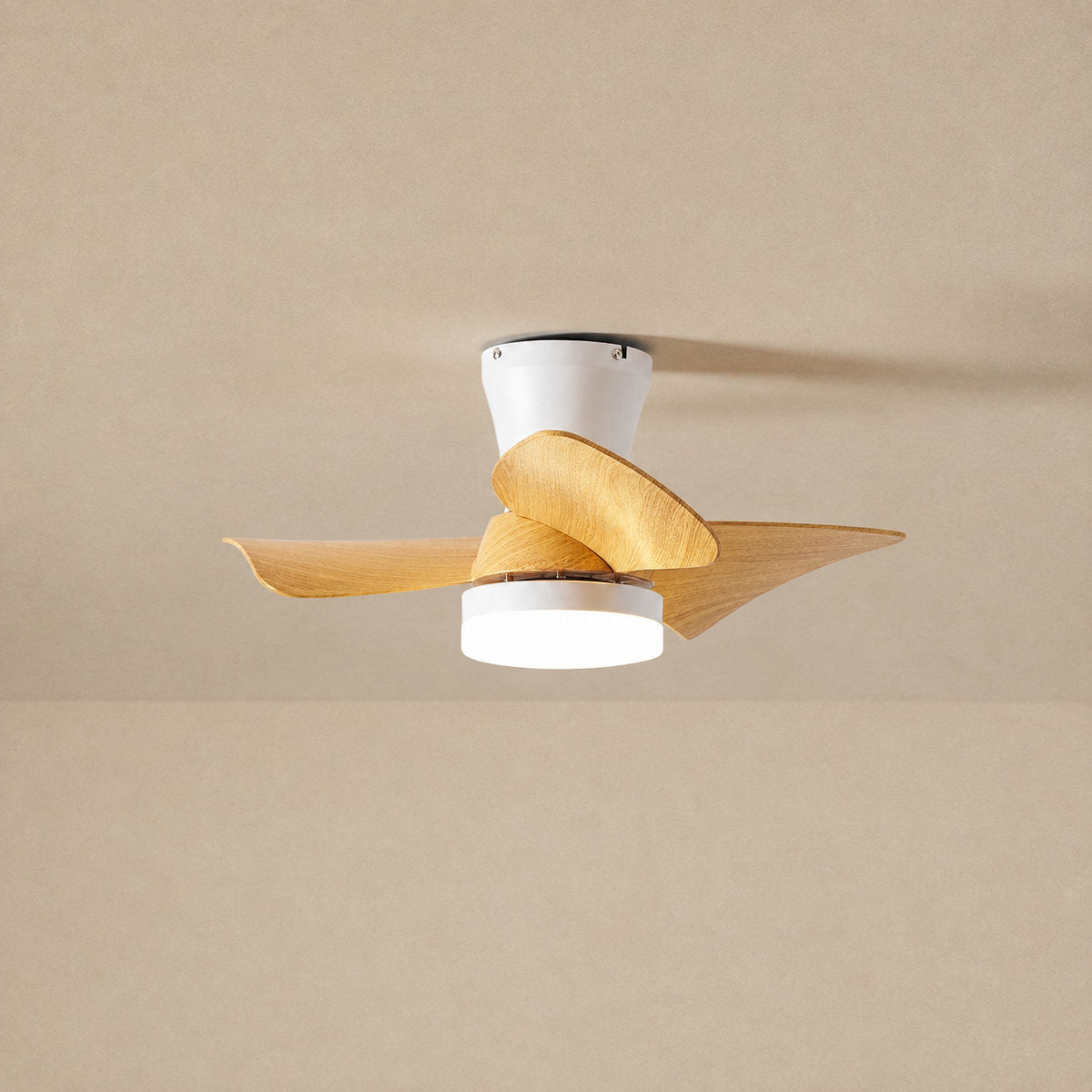 Calix 28" Ceiling Fan Light, 28-Inch x H 9.8-Inch, Model A Natural Wood Grain & White, Three-Color Light for Living Room