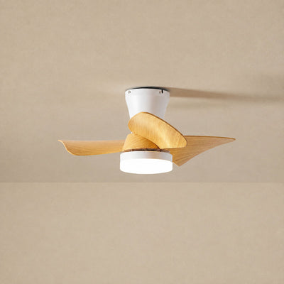 Calix 28" Ceiling Fan Light, 28-Inch x H 9.8-Inch, Model A Natural Wood Grain & White, Three-Color Light for Living Room
