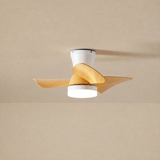 Calix 28" Ceiling Fan Light, 28-Inch x H 9.8-Inch, Model A Natural Wood Grain & White, Three-Color Light for Living Room