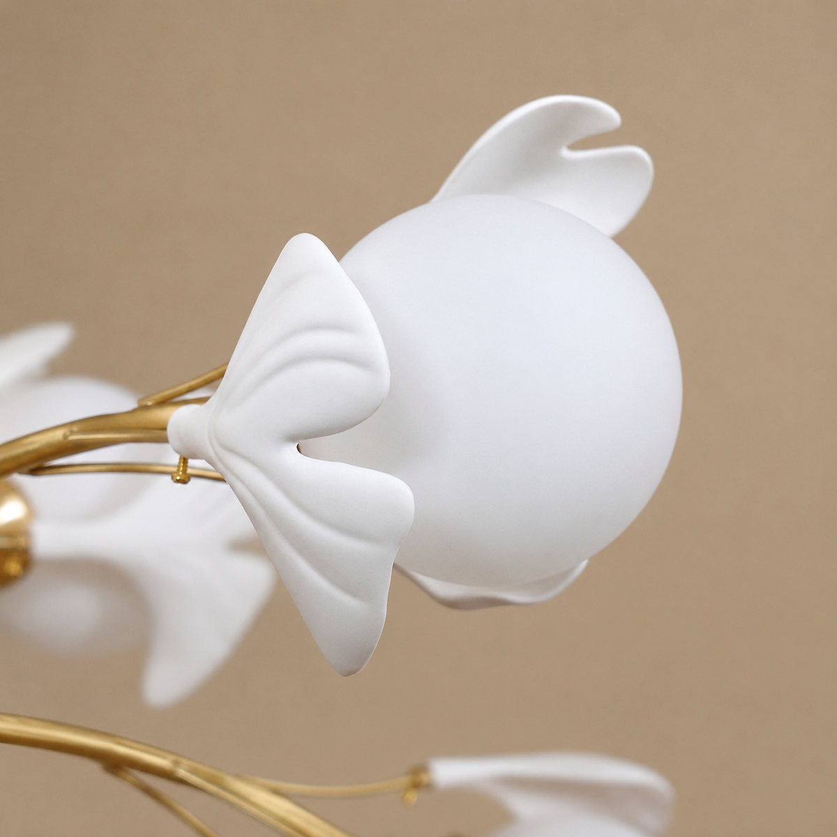 Brass Branch Chandelier with Ceramic Leaves