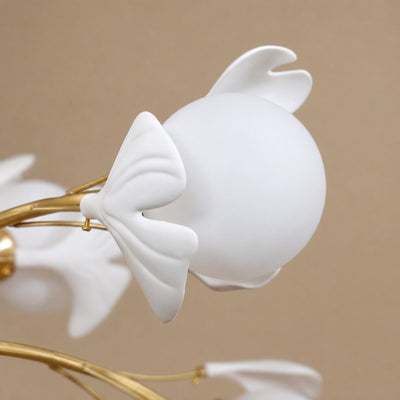Brass Branch Chandelier with Ceramic Leaves