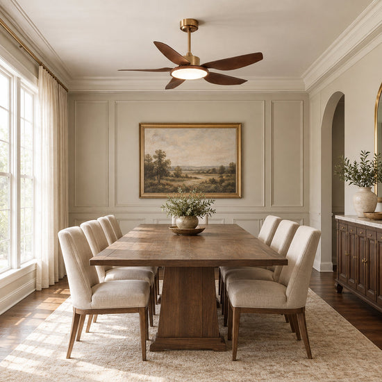 Sirocco Breeze Ceiling Fan Light, 42~48-Inch x H 13.8-Inch, Walnut Grain & Gold & White, Three-Color Light for Living Room
