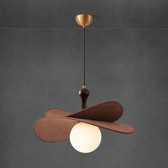 Round Walnut Fabric 3-Light Bloom Petals Chandelier