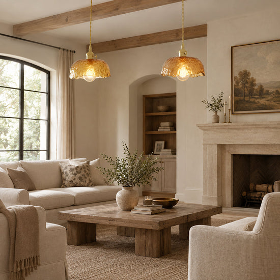 Artisanal Brown Blown Glass Brass Pendant for Dining Room & Living Room