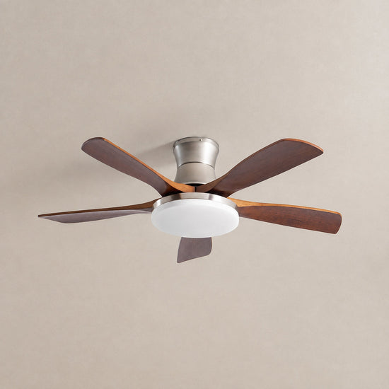 Liam Ceiling Fan Light, 42~52-Inch x H 11-Inch, Bronze & Walnut Wood, Three-Color Light for Living Room