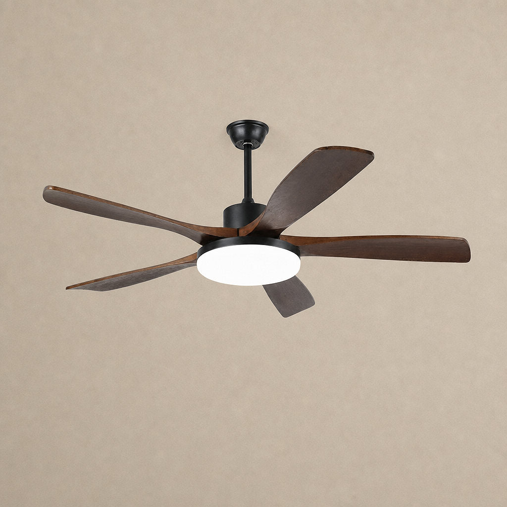 Keltis 48"/52" Ceiling Fan Light, 48~52-Inch x H 11.8-Inch, Model F Natural Wood Grain (ABS blades), Three-Color Light for Living Room