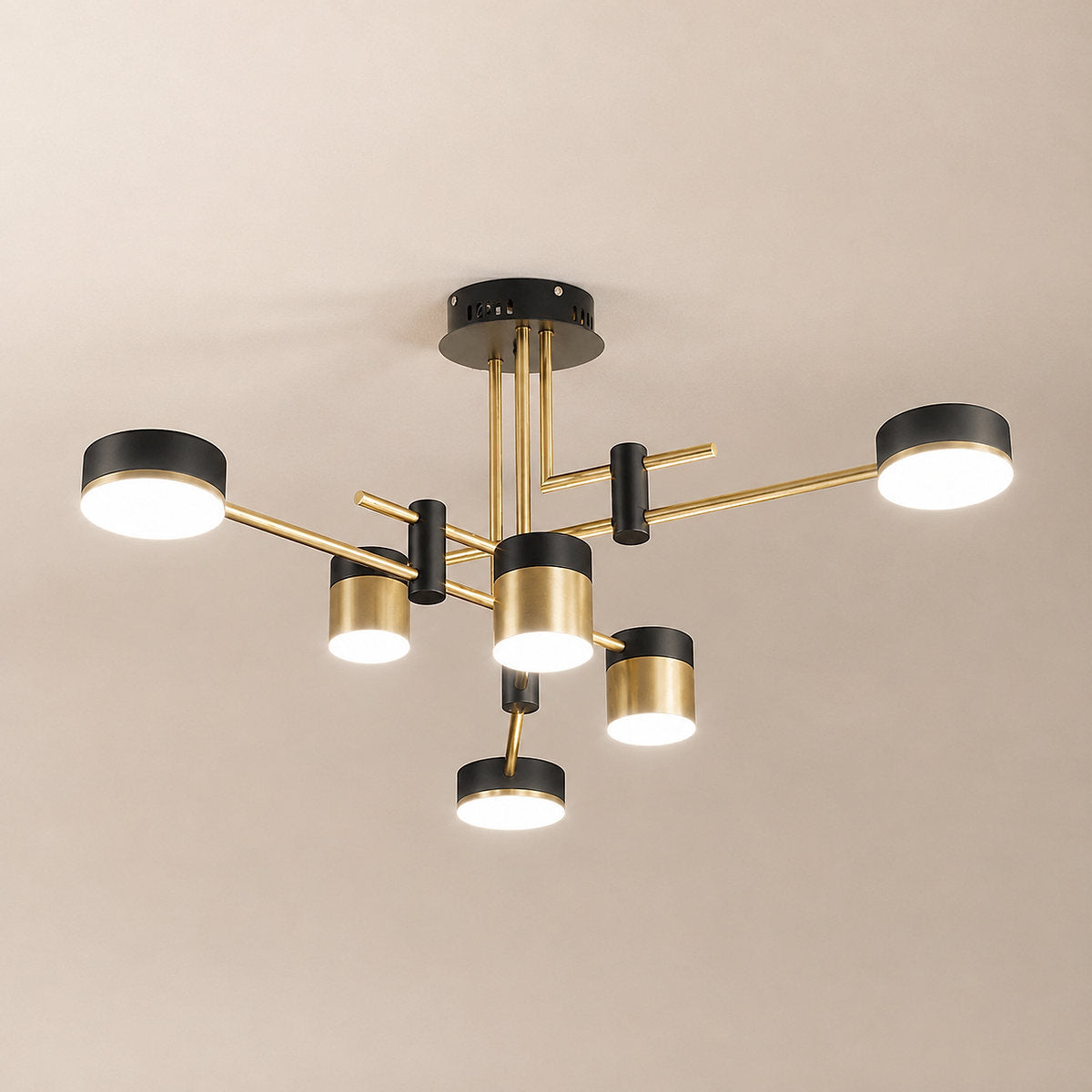 Sculptural Gold and Black LED Chandelier