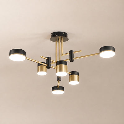 Sculptural Gold and Black LED Chandelier
