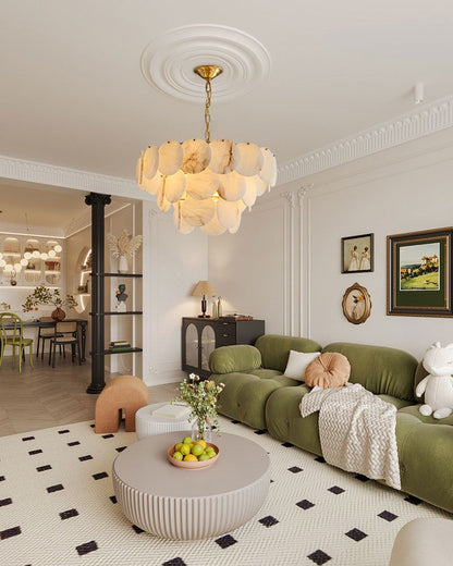 Alabaster Magnolia Multi-tiered Round Chandelier Lighting