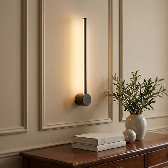 Linear LED Rechargeable Wall Lamp, 2.3-Inch x H 23.6~47.2-Inch, Black, Three-Color Light & USB Charging for Bedroom & Living Room