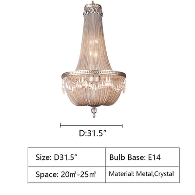 Oversize Modern Metal Art Luxury Crystal Chandelier for Duplex Hall/Staircase/Villa/Foyer