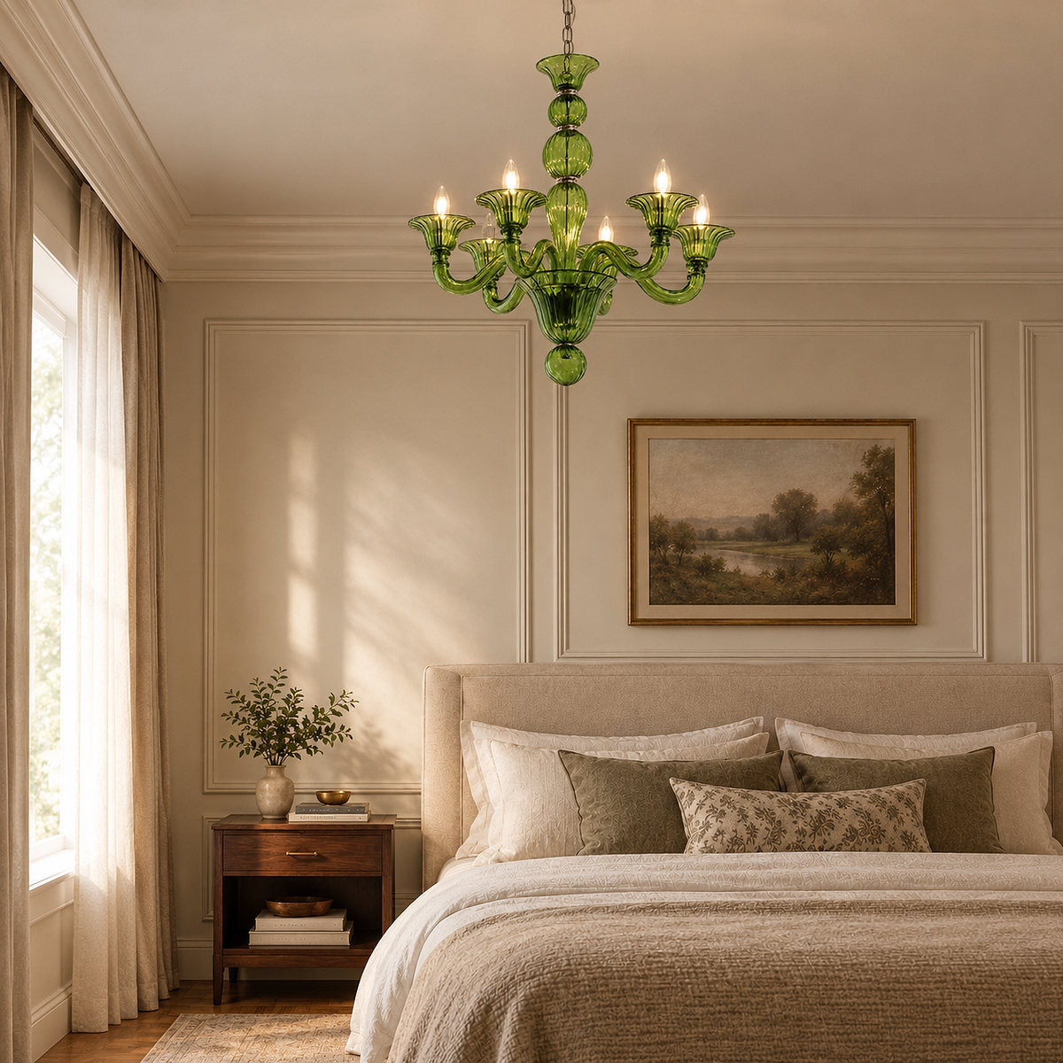 Liquid Green Hand-Blown Glass Chandelier