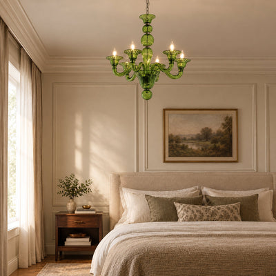 Liquid Green Hand-Blown Glass Chandelier