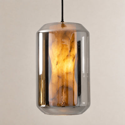 Cylinder Pendant Light in Alabaster and Glass