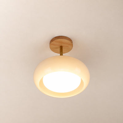 Plafonnier Ceiling Light, 11-Inch x H 11-Inch, Natural wood & White for Living Room