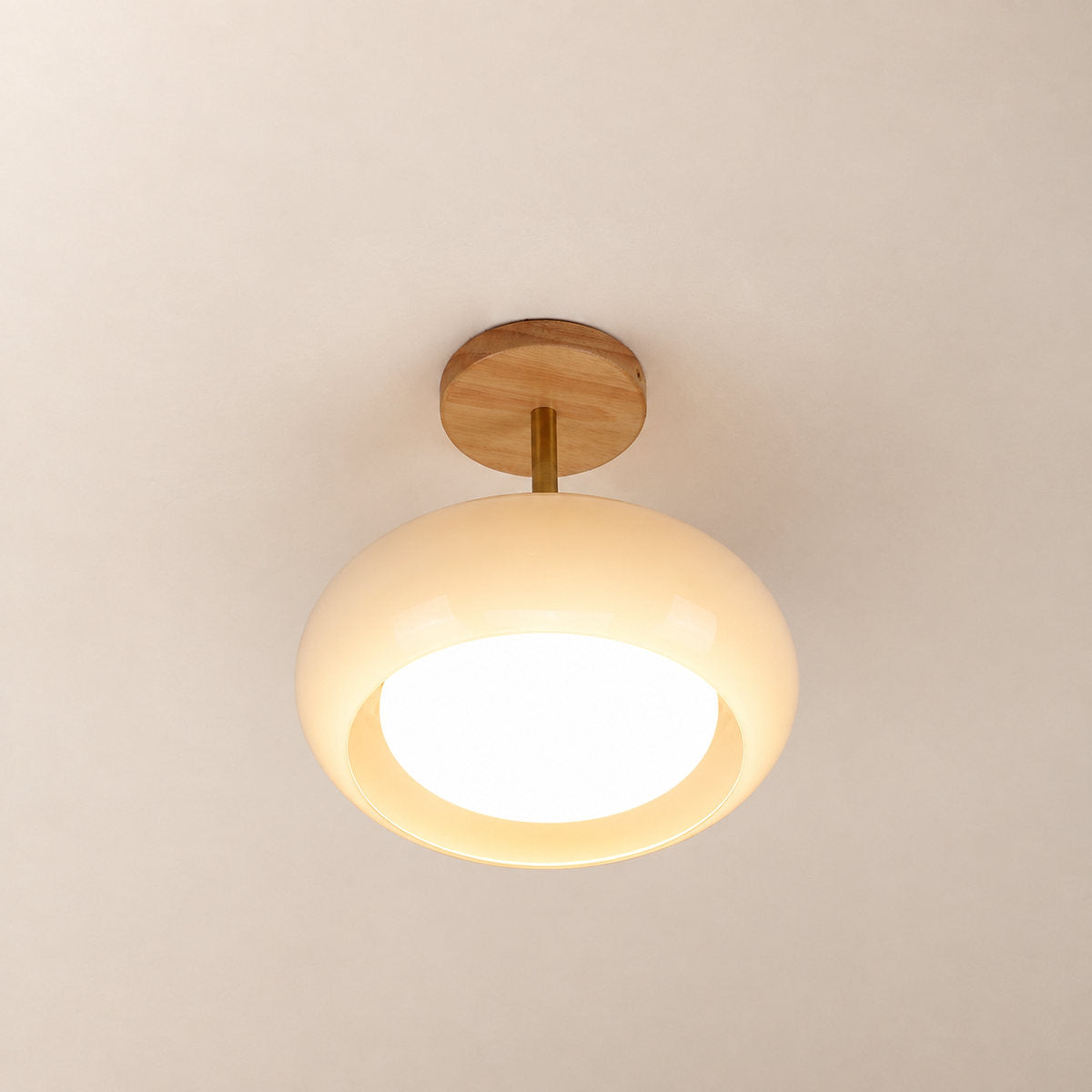 Plafonnier Ceiling Light, 11-Inch x H 11-Inch, Natural wood & White for Living Room