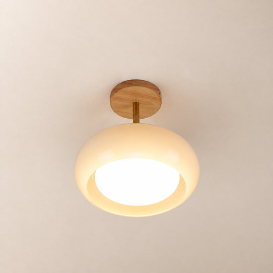 Plafonnier Ceiling Light, 11-Inch x H 11-Inch, Natural wood & White for Living Room