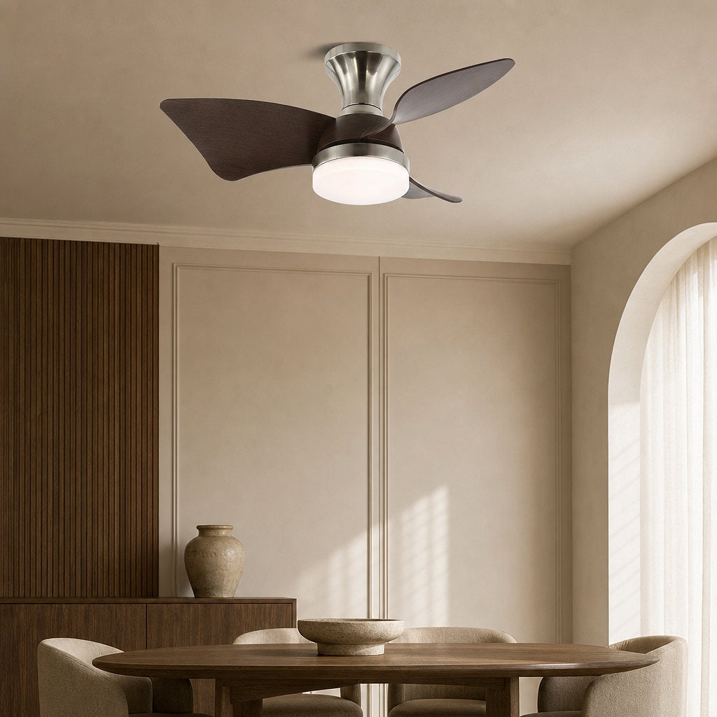 Calix 28" Ceiling Fan Light, 28-Inch x H 9.8-Inch, Model A Natural Wood Grain & White, Three-Color Light for Living Room