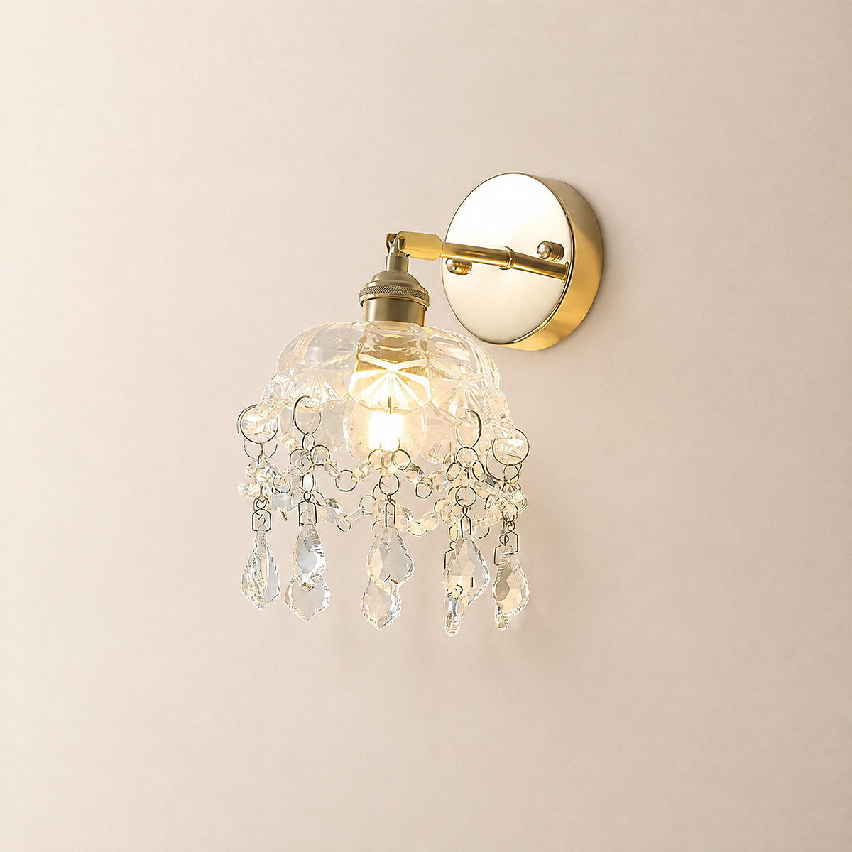 French Crystal Tassel Wall Lamp, 5.9-Inch x H 8.7-Inch, Gold & Transparent for Living Room