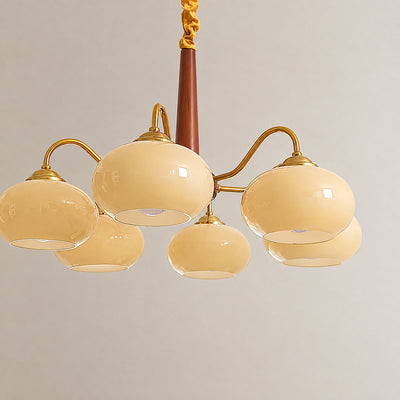 Tricolordeer Walnut Wood Brass Glass Chandelier