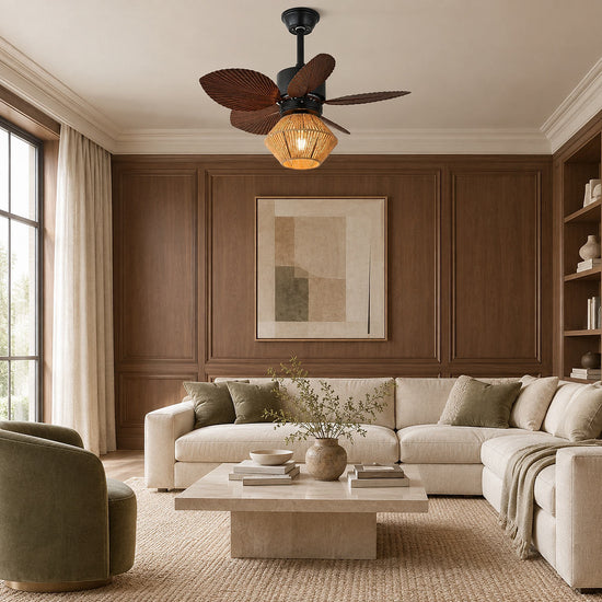 Isla Ceiling Fan Light, 30-Inch x H 13.8-Inch, Walnut Wood Grain & Black for Living Room