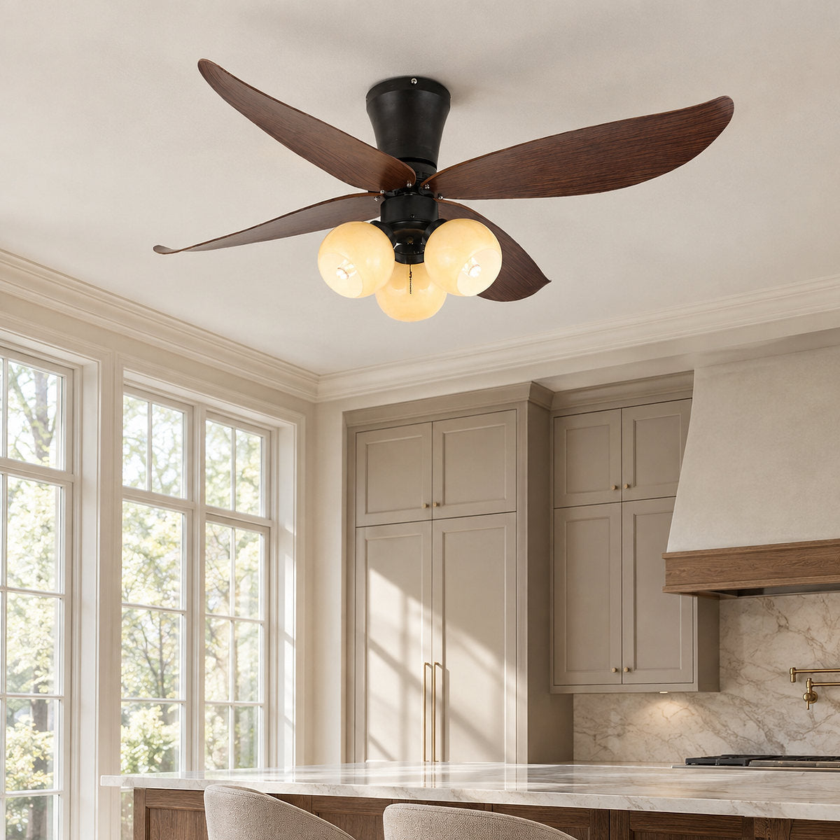 Arbora Bloom Ceiling Fan Light, 36-Inch x H 11.8-Inch, Walnut Wood & White for Living Room