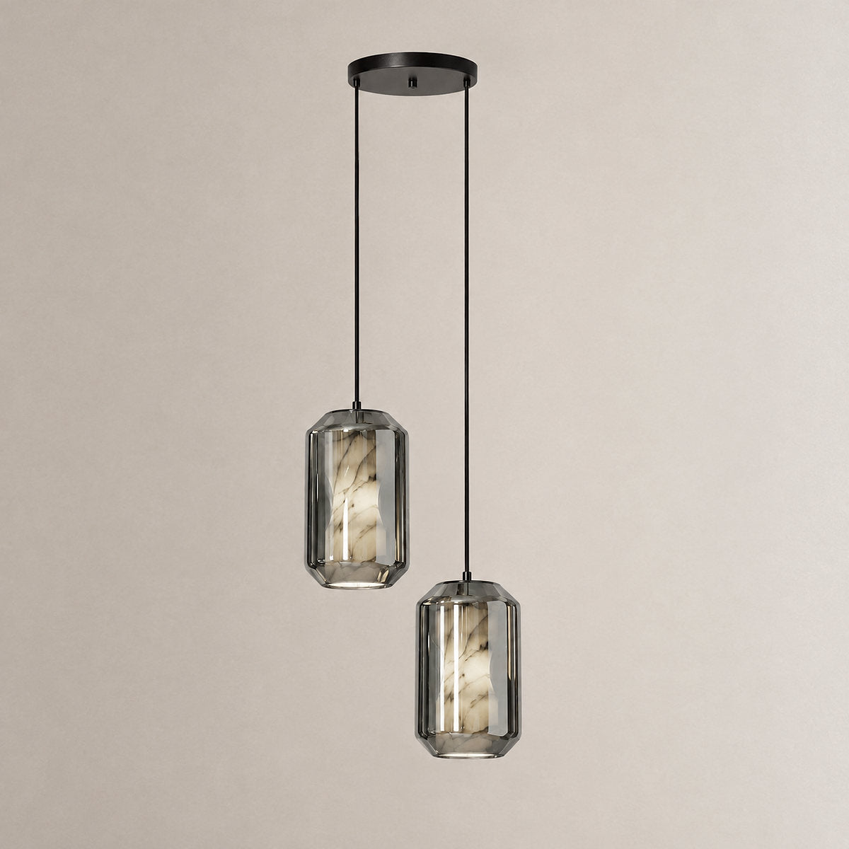 Cylinder Pendant Light in Alabaster and Glass