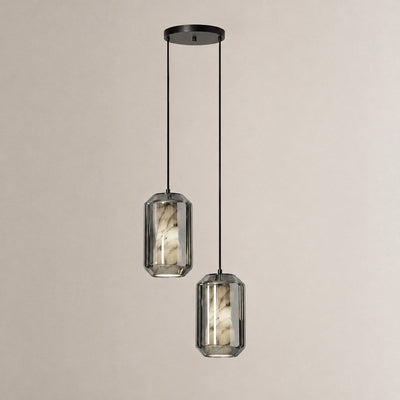 Cylinder Pendant Light in Alabaster and Glass