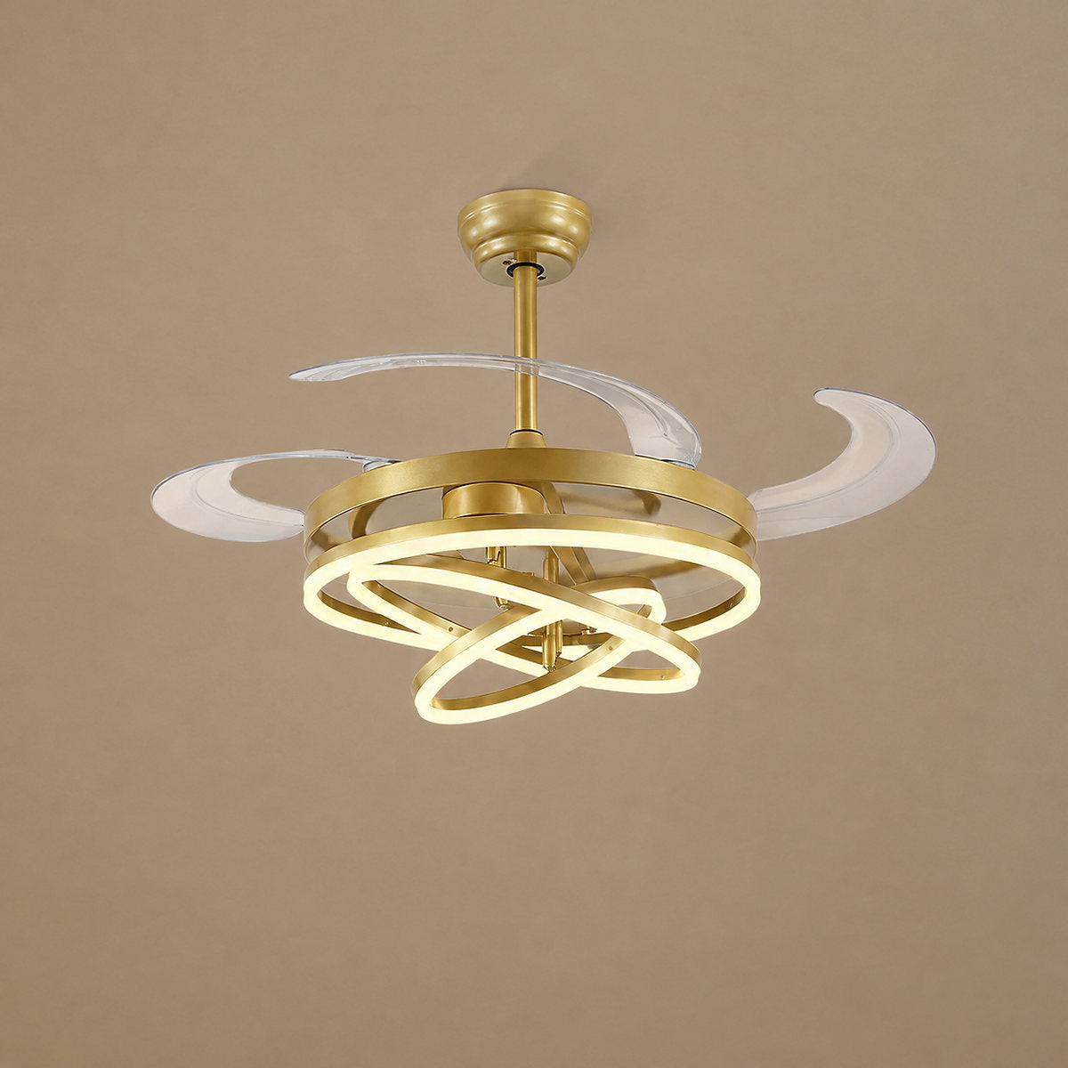 Tricolordeer LED Ring Light Ceiling Fan with Retractable Acrylic Blades