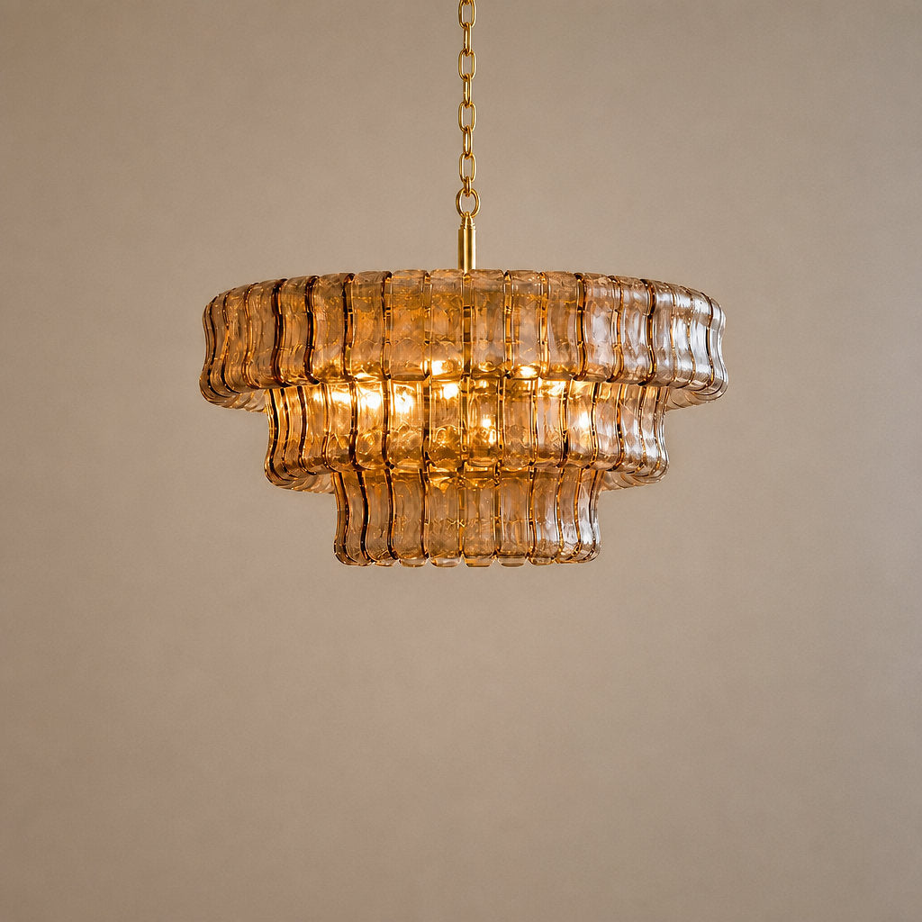 Tricolordeer Four-Light Round Amber Glass Chandelier