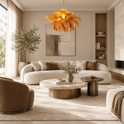 Tricolordeer Layered Plume Brass Chandelier