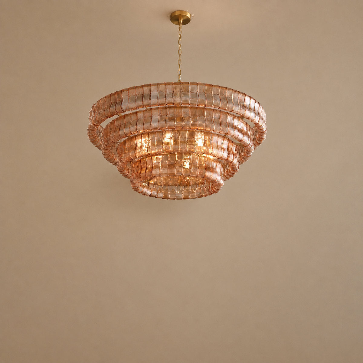 Tricolordeer Four-Light Round Amber Glass Chandelier