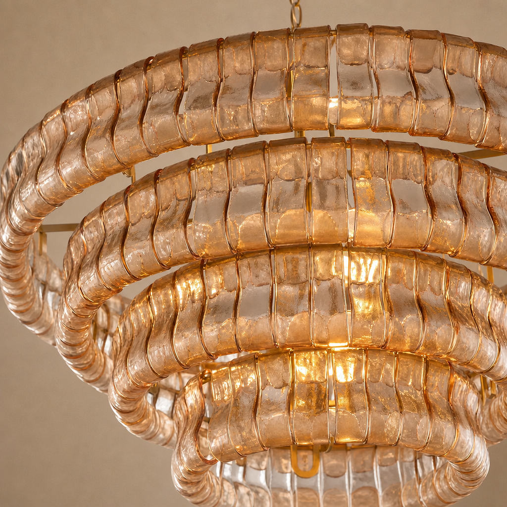 Tricolordeer Four-Light Round Amber Glass Chandelier