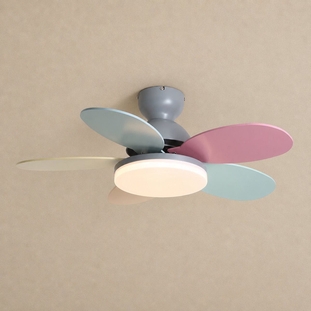 Petalo Ceiling Fan Light, 35.4-Inch x H 11.0-Inch, Green & Wood Grain, Warm Light for Living Room