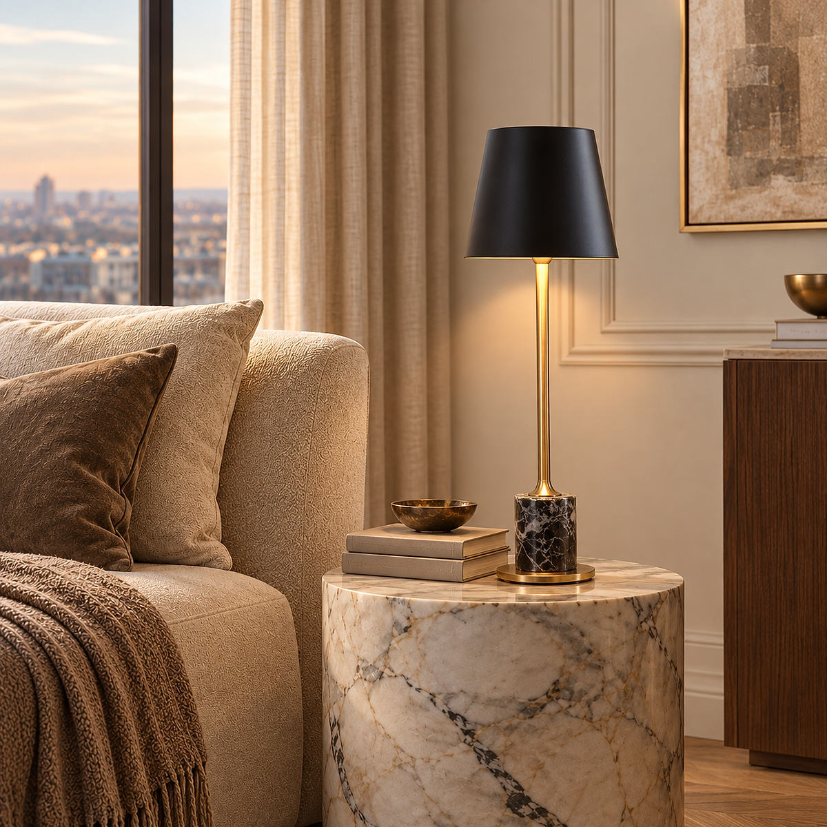 Cordless Marble-Base Rechargeable Table Lamp