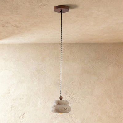 Walnut and Travertine Pendant Lamp Yellow Travertine for Dining Room & Living Room