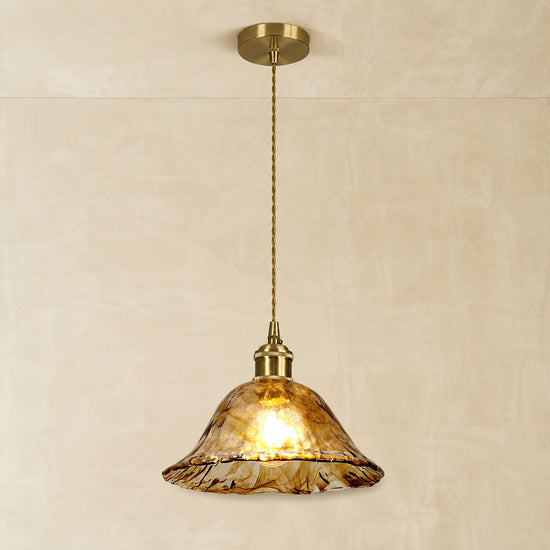 Artisanal Brown Blown Glass Brass Pendant for Dining Room & Living Room