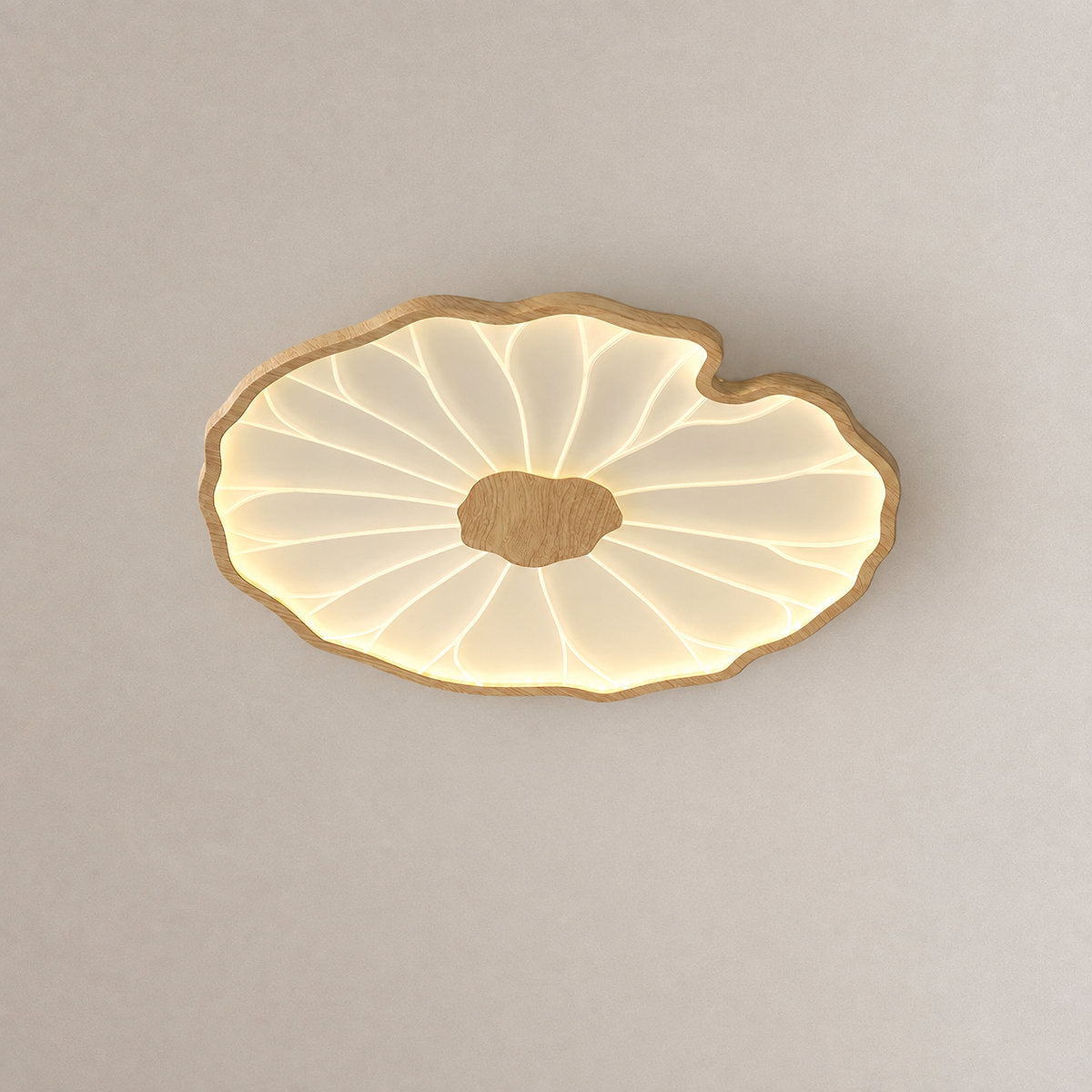 Lotus Leaf Acrylic Ceiling Light, 11.8-Inch x H 1.6-Inch, Hydrographic Natural Wood Grain Finish, Warm Light for Living Room & Bedroom